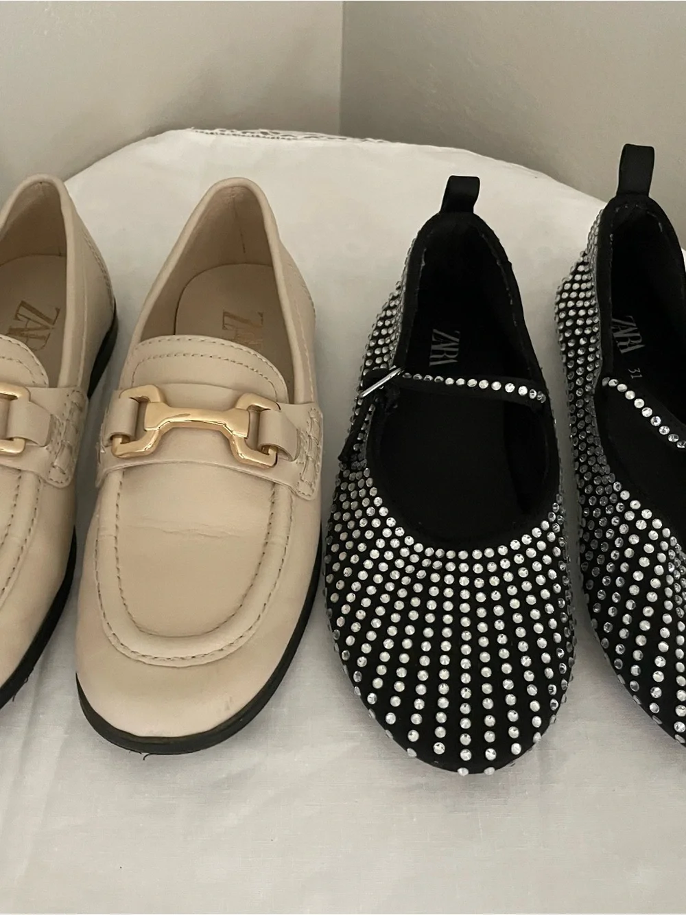 Zara Girls Shoes Sz 31 13.5 Black Rhinestone Mary Jane Flats Horsebit Loafers